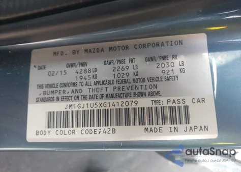 2016 Mazda Mazda6 I Sport from USA, damaged, VIN JM1GJ1U5XG1412079